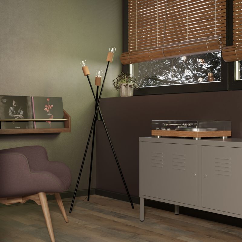 Gulvlampe Stellata 3xE27 Sort Træ