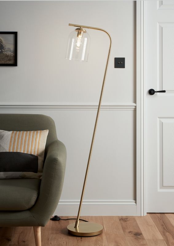 GoodHome Thestias gulvlampe 1-punkts E27 transparent / messing