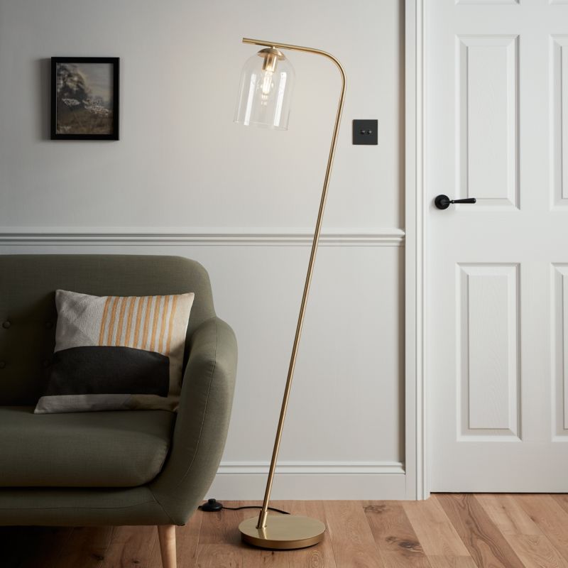 GoodHome Thestias gulvlampe 1-punkts E27 transparent / messing