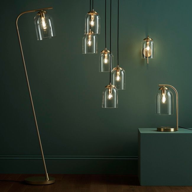 GoodHome Thestias gulvlampe 1-punkts E27 transparent / messing