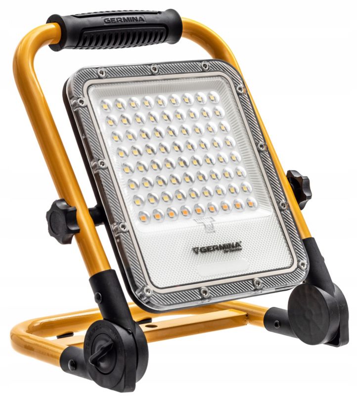 Germina 50W akku-arbejdslampe med LED-projektør, solpanel og transportkuffert – 1 stk.
