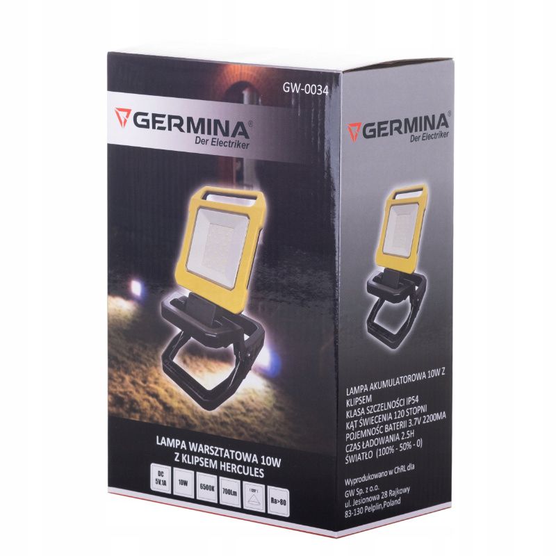 LED-arbejdslampe Germina med clips 10W akku-projektør 1 stk.