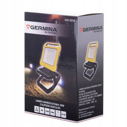 LED-arbejdslampe Germina med clips 10W akku-projektør 1 stk.