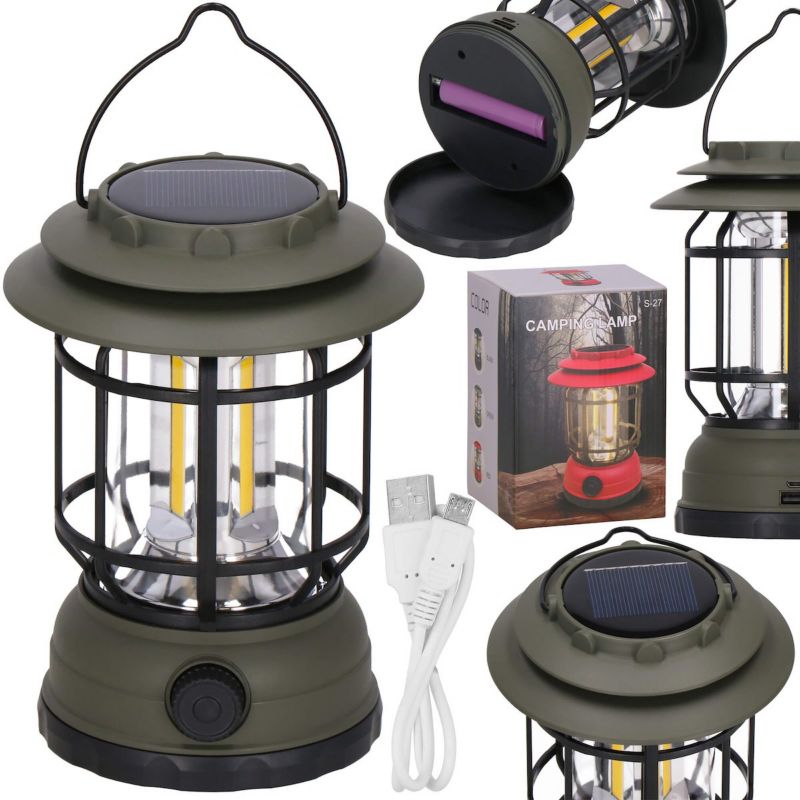 Springos retro-solcellelampe til camping med LED COB og justerbar lysstyrke, 1 stk.