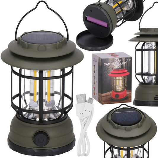 Springos retro-solcellelampe til camping med LED COB og justerbar lysstyrke, 1 stk.
