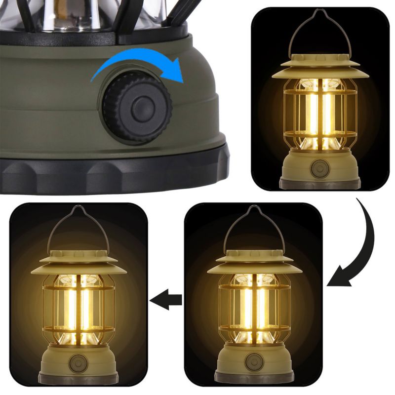 Springos retro-solcellelampe til camping med LED COB og justerbar lysstyrke, 1 stk.