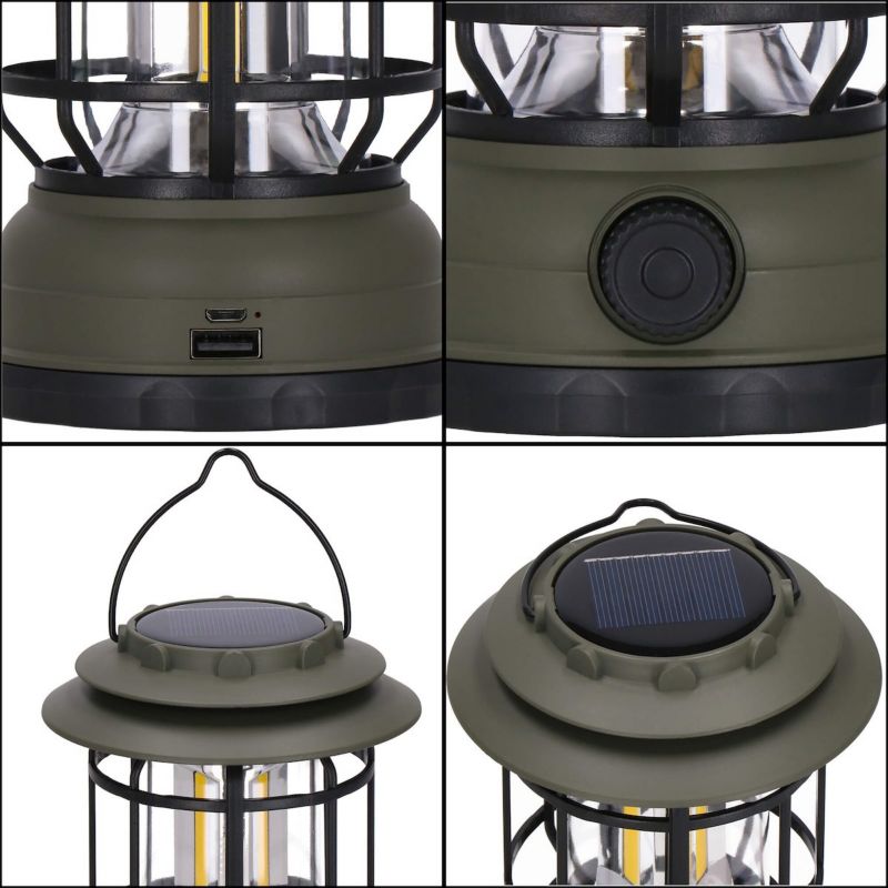 Springos retro-solcellelampe til camping med LED COB og justerbar lysstyrke, 1 stk.