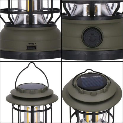 Springos retro-solcellelampe til camping med LED COB og justerbar lysstyrke, 1 stk.