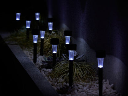 Sort solcellelampe med jordspyd, 10 stk.