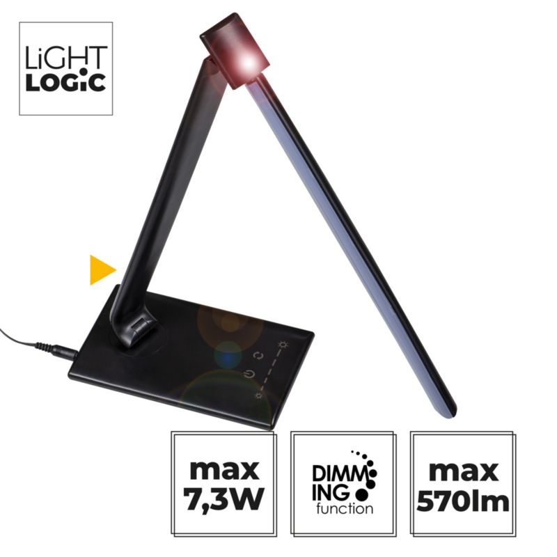 LED bordlampe LightLogic LL DESK LAMP LED 01 B 66080 med justerbar farvetemperatur 3000/4000/6500 K, sort, 1 stk.