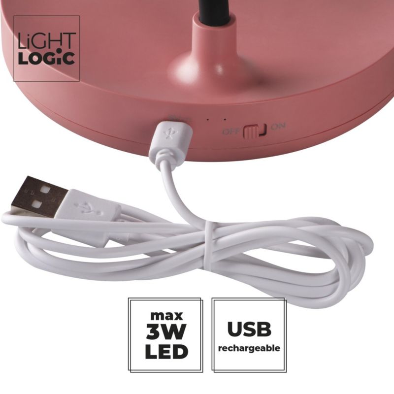 LED bordlampe LightLogic LL KITA DIM CCT PK 66368 med justerbar farvetemperatur 3000/4000/6500K, børnebordlampe, pink, USB, 1 stk.