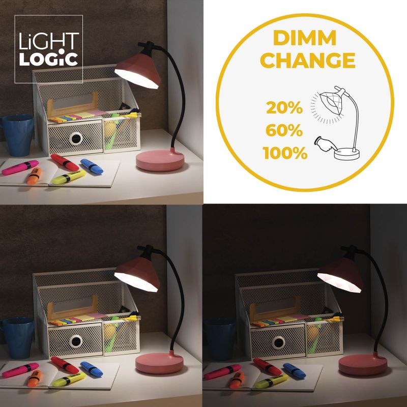LED bordlampe LightLogic LL KITA DIM CCT PK 66368 med justerbar farvetemperatur 3000/4000/6500K, børnebordlampe, pink, USB, 1 stk.