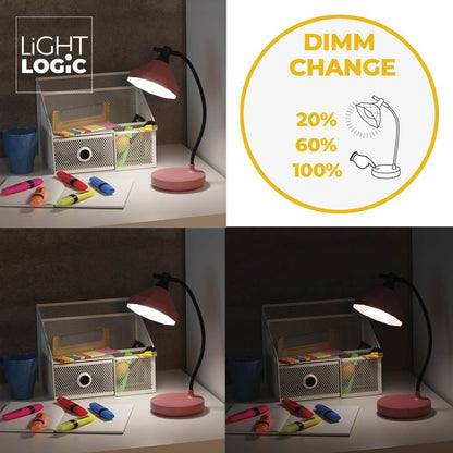 LED bordlampe LightLogic LL KITA DIM CCT PK 66368 med justerbar farvetemperatur 3000/4000/6500K, børnebordlampe, pink, USB, 1 stk.