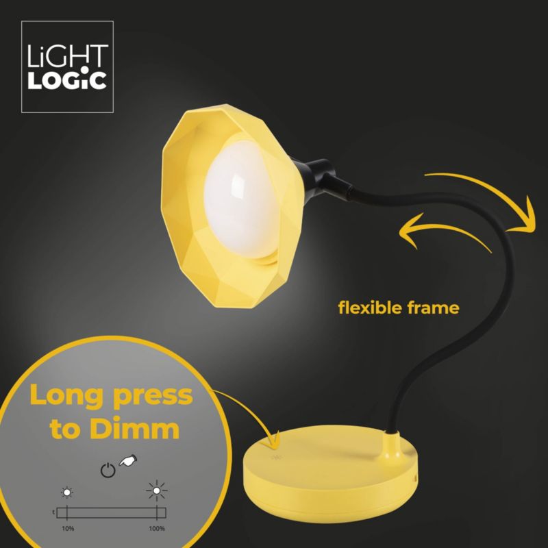 LED bordlampe LightLogic LL KITA DIM CCT YL 66366 med justerbar farvetemperatur 3000/4000/6500 K til børn gul USB 1 stk.