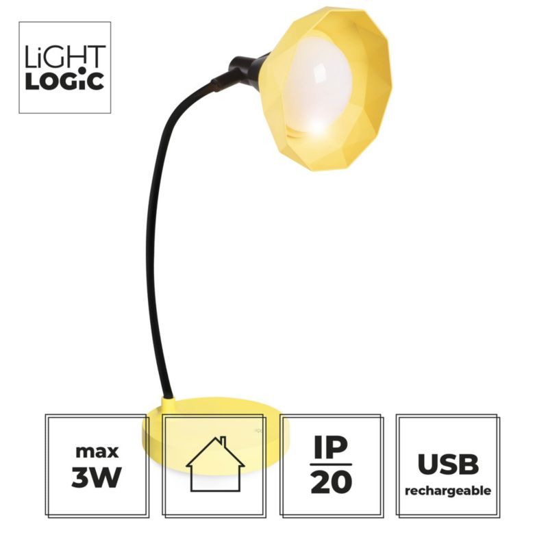 LED bordlampe LightLogic LL KITA DIM CCT YL 66366 med justerbar farvetemperatur 3000/4000/6500 K til børn gul USB 1 stk.
