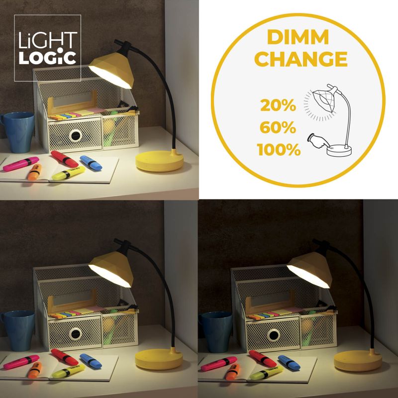 LED bordlampe LightLogic LL KITA DIM CCT YL 66366 med justerbar farvetemperatur 3000/4000/6500 K til børn gul USB 1 stk.