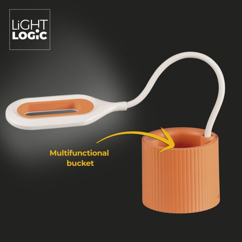 LED bordlampe LightLogic LL LANKI DIM CCT OR 66374 med justerbar farvetemperatur 3000/4000/6500K, børnebordlampe, orange, USB, 1 stk.