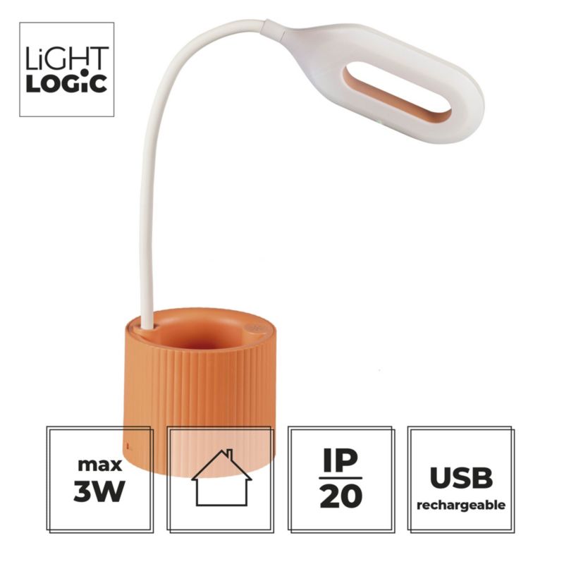 LED bordlampe LightLogic LL LANKI DIM CCT OR 66374 med justerbar farvetemperatur 3000/4000/6500K, børnebordlampe, orange, USB, 1 stk.