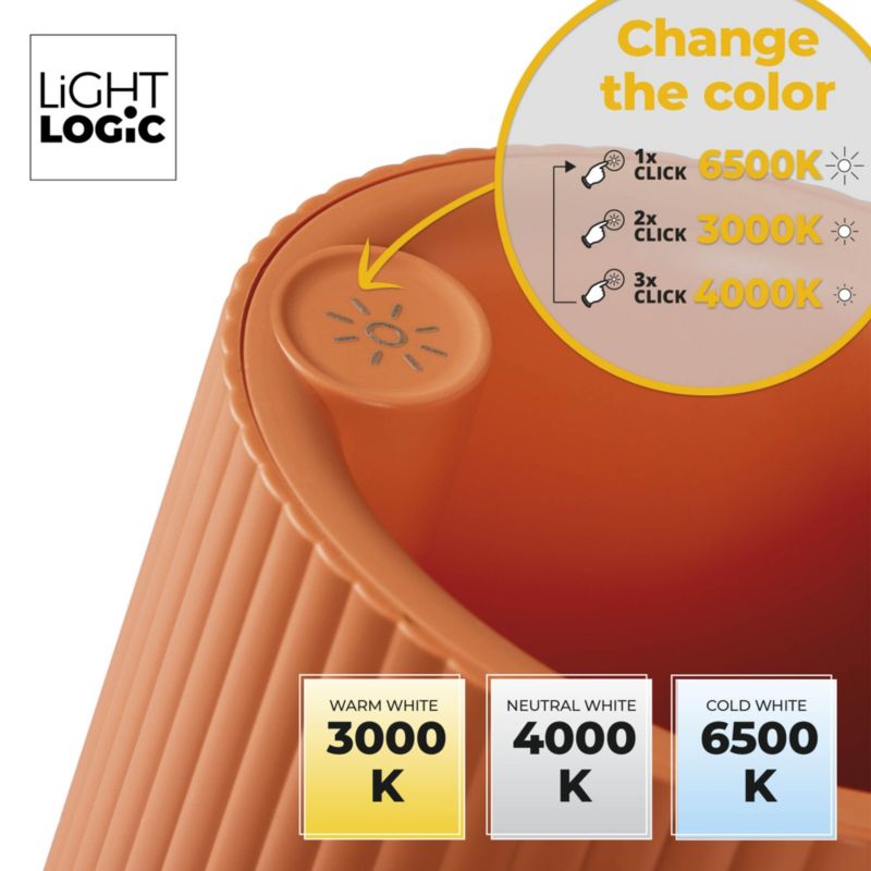 LED bordlampe LightLogic LL LANKI DIM CCT OR 66374 med justerbar farvetemperatur 3000/4000/6500K, børnebordlampe, orange, USB, 1 stk.