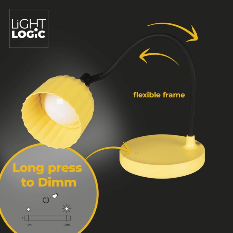 LED bordlampe LightLogic LL NICA DIM CCT YL 66371 med justerbar temperatur 3000/4000/6500 K, gul, børneværelse, natlampe, USB, 1 stk.
