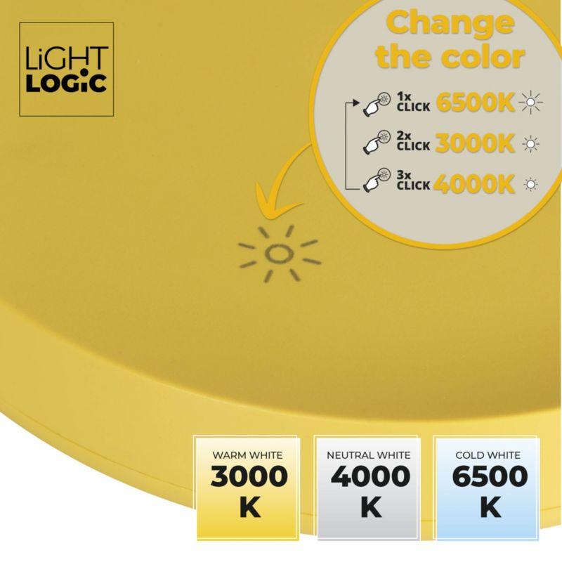 LED bordlampe LightLogic LL NICA DIM CCT YL 66371 med justerbar temperatur 3000/4000/6500 K, gul, børneværelse, natlampe, USB, 1 stk.