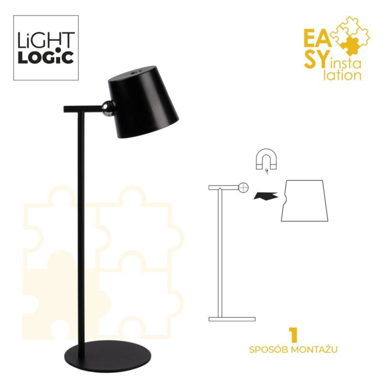 LED-bordlampe LightLogic LL USUL 3in1DIM+CCT-B med justerbar farvetemperatur 3000/4000/6500 K, sort, væglampe, klemme, USB, 1 stk.