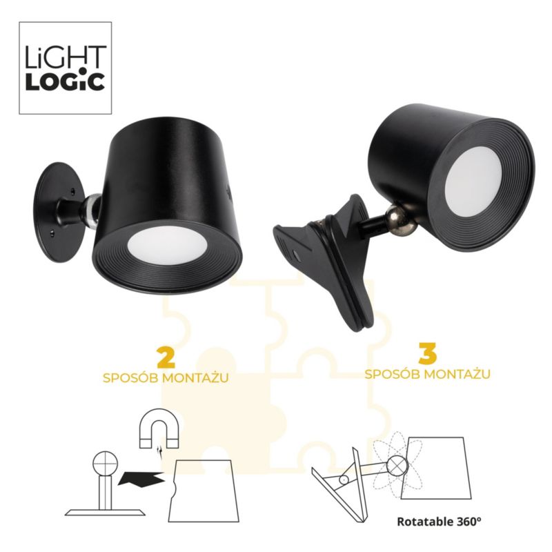 LED-bordlampe LightLogic LL USUL 3in1DIM+CCT-B med justerbar farvetemperatur 3000/4000/6500 K, sort, væglampe, klemme, USB, 1 stk.
