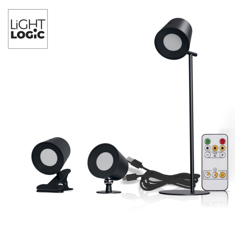LED-bordlampe LightLogic LL USUL 3in1DIM+CCT-B med justerbar farvetemperatur 3000/4000/6500 K, sort, væglampe, klemme, USB, 1 stk.