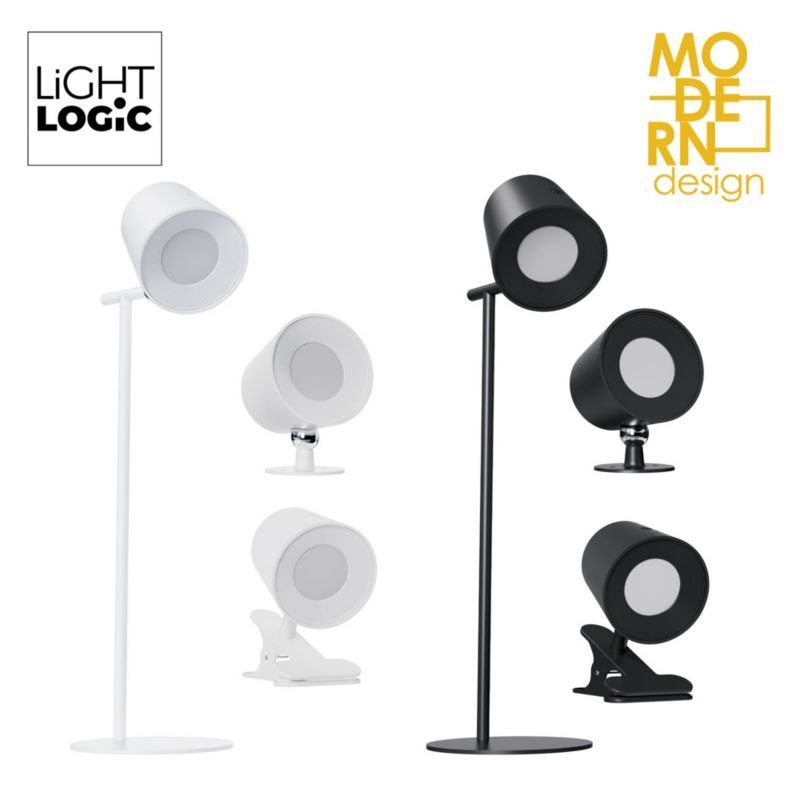LED-bordlampe LightLogic LL USUL 3in1DIM+CCT-B med justerbar farvetemperatur 3000/4000/6500 K, sort, væglampe, klemme, USB, 1 stk.