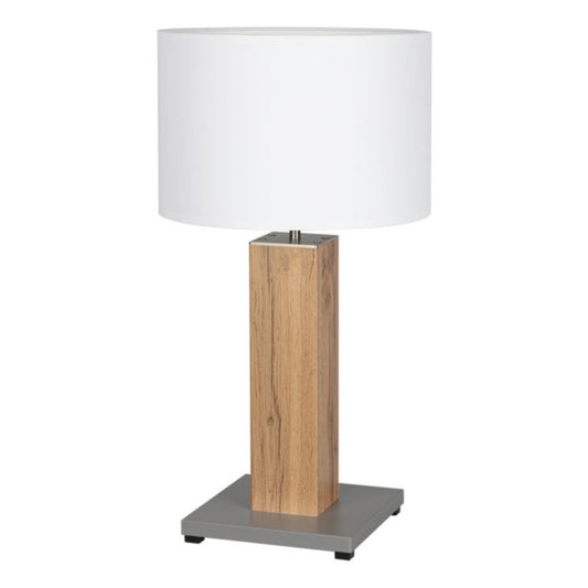 Bordlampe SPOT Light 1xE27 Max. 40W MDF med Egfinér og Hvid Stoffskærm, Polsk Producent, 1 stk.