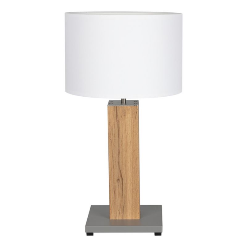 Bordlampe SPOT Light 1xE27 Max. 40W MDF med Egfinér og Hvid Stoffskærm, Polsk Producent, 1 stk.