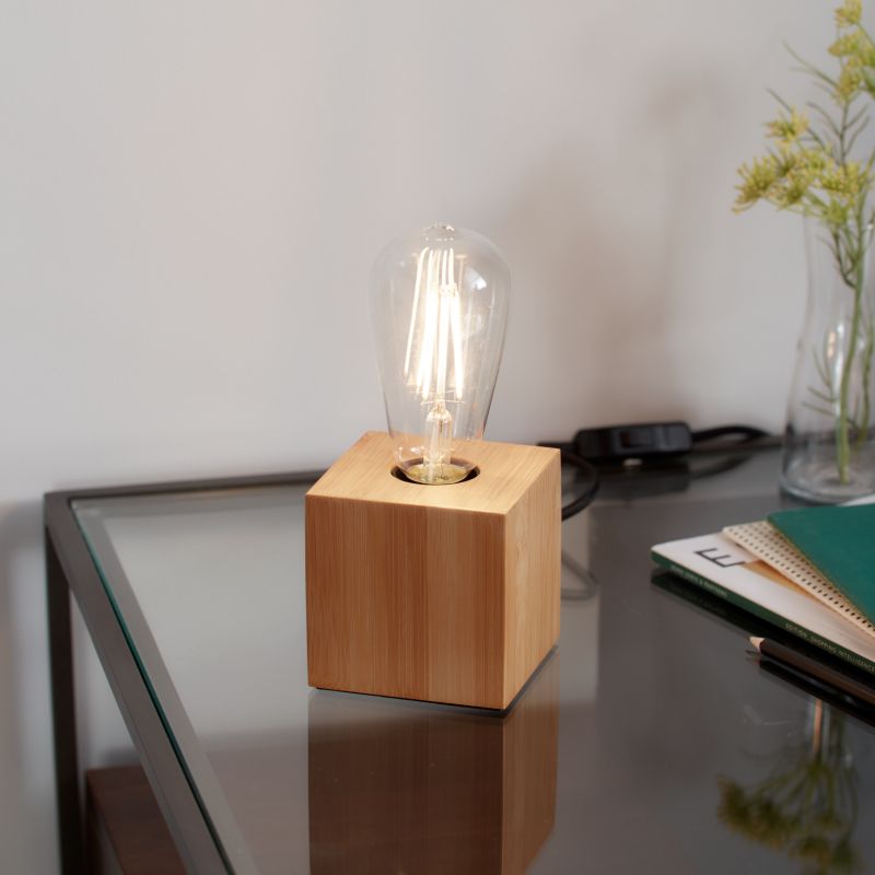 GoodHome Qausuit Bamb E27 bordlampe kvadratisk