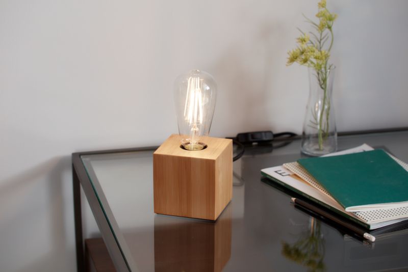 GoodHome Qausuit Bamb E27 bordlampe kvadratisk