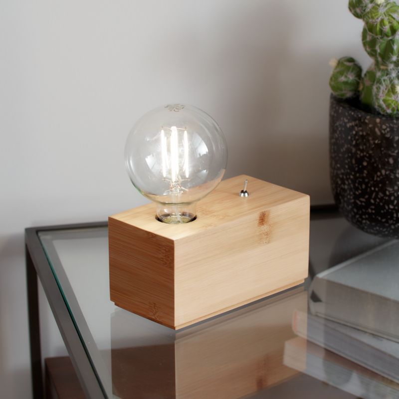 GoodHome Qausuit Bamb E27 bordlampe rektangulær