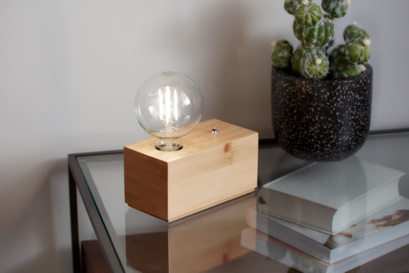 GoodHome Qausuit Bamb E27 bordlampe rektangulær