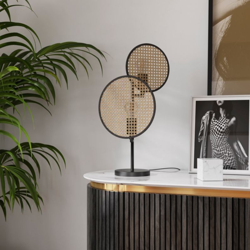 Bordlampe Tonkin 2-Punkts E27 Rattan Sort 56,5 cm