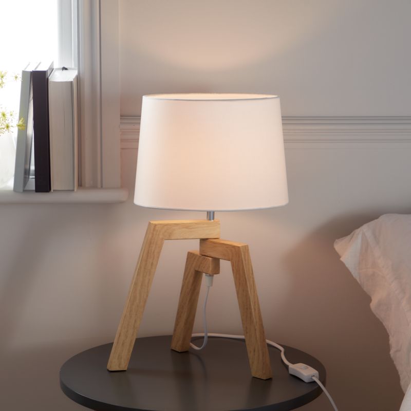 GoodHome Trianoy bordlampe 1-punkts E14 hvid / træ