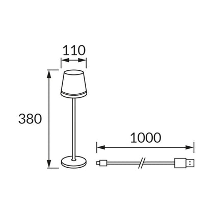 Bordlampe Ines CCT USB Sort 11x38 cm