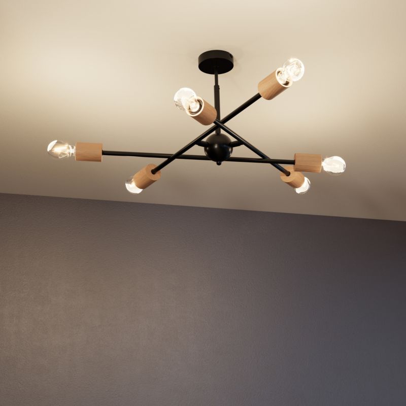 Loftslampe Stellata 6 x E27 Sort Træ