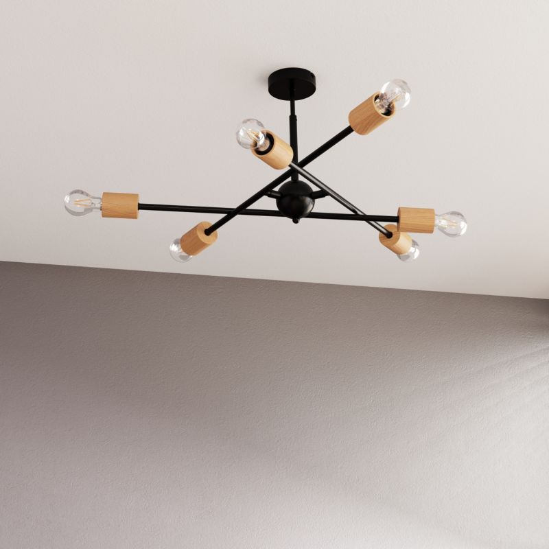 Loftslampe Stellata 6 x E27 Sort Træ