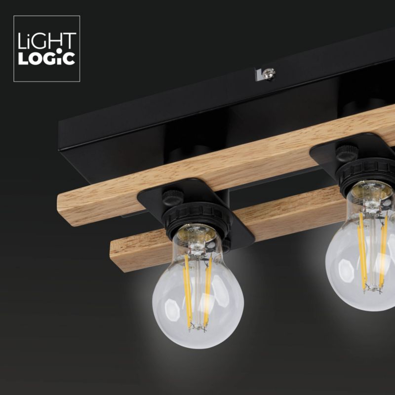 Loft-væglampe LightLogic LL BURI 3xE27 66232 i træ, 1 stk.