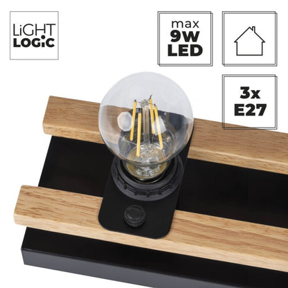 Loft-væglampe LightLogic LL BURI 3xE27 66232 i træ, 1 stk.
