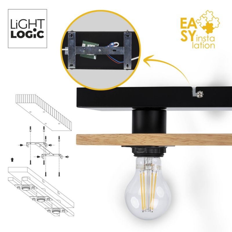 Loft-væglampe LightLogic LL BURI 3xE27 66232 i træ, 1 stk.