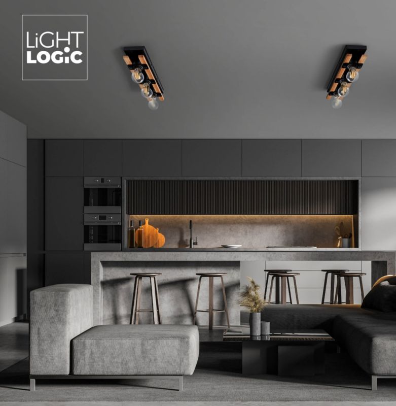 Loft-væglampe LightLogic LL BURI 3xE27 66232 i træ, 1 stk.