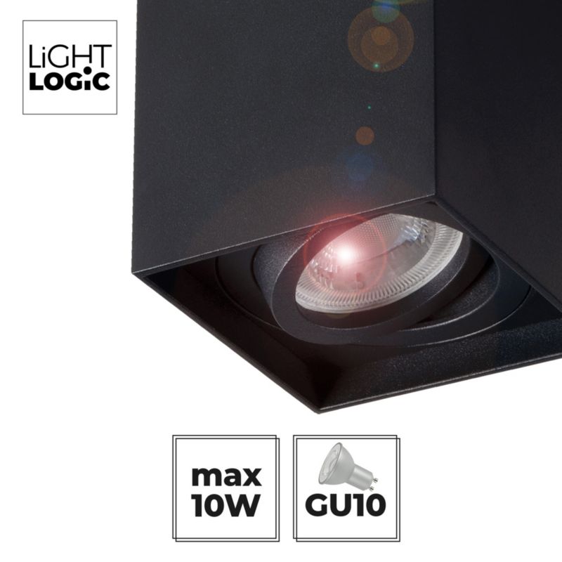 LightLogic LL CUKI GU10 B sort loftspot, 1 stk.