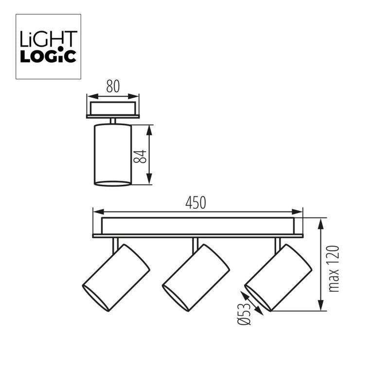 LightLogic LL OSLO EL-3I B-SR 30550 tredobbelt spot loftlampe halogen vægmonteret 1 stk.
