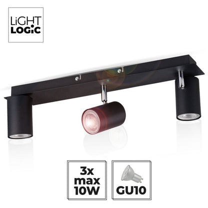 LightLogic LL OSLO EL-3I B-SR 30550 tredobbelt spot loftlampe halogen vægmonteret 1 stk.