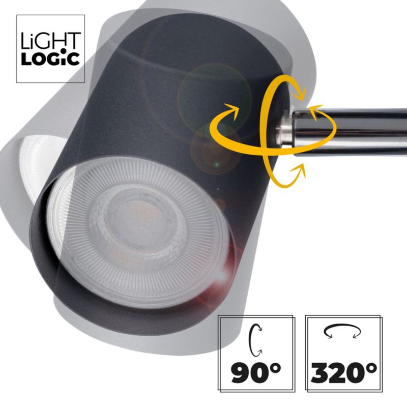 LightLogic LL OSLO EL-3I B-SR 30550 tredobbelt spot loftlampe halogen vægmonteret 1 stk.