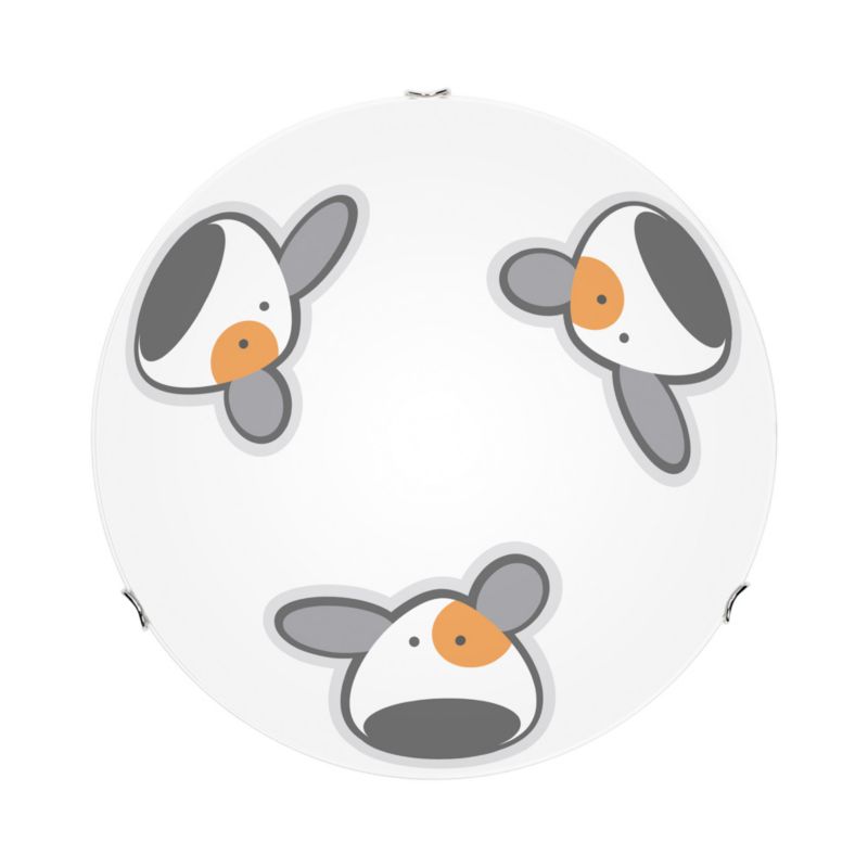 Loftlampe SPOT Light 2xE27 60W Hvidt glas med flerfarvet hundemotiv, polsk producent, 1 stk.