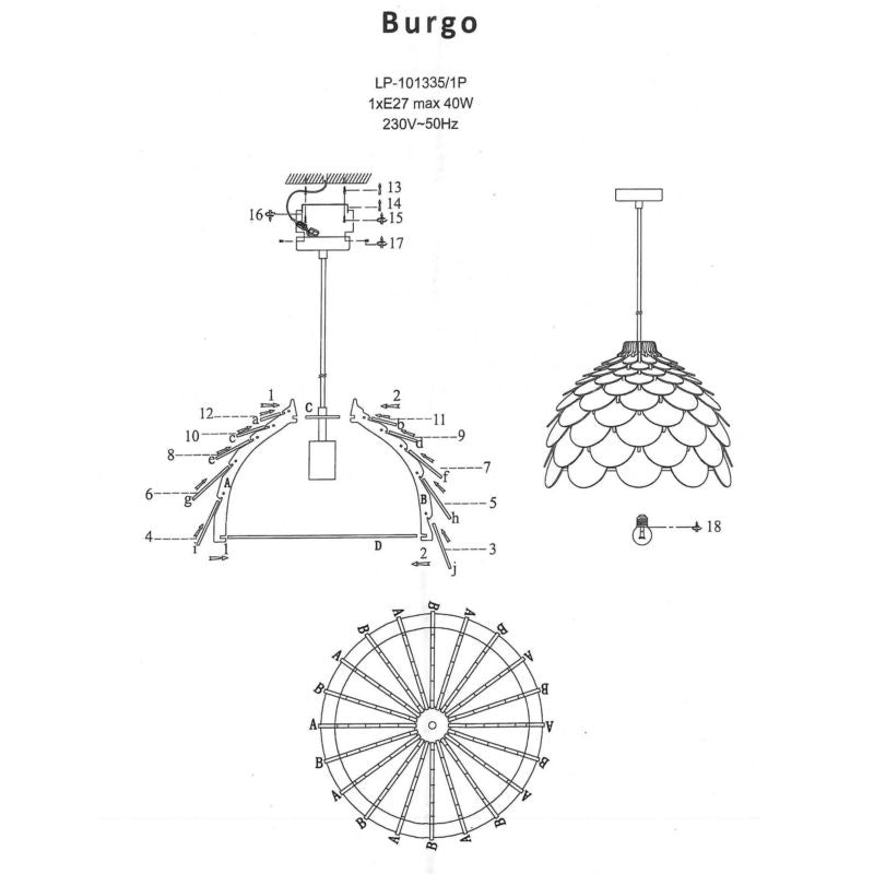Loftslampe Burgo 5915 35 cm Lys Træ 1xE27